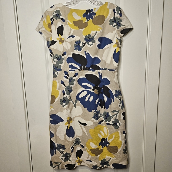 Boden Floral Sheath Mini Dress US 6 Cotton Lined Pockets Blue Yellow - Picture 3 of 10